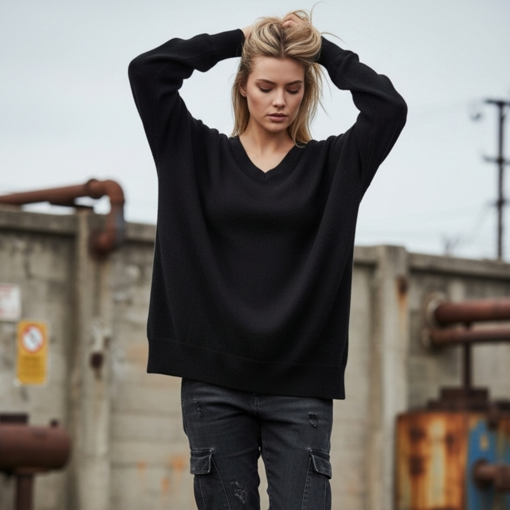 Wildfox V Neck Black Baggy Beach Jumper